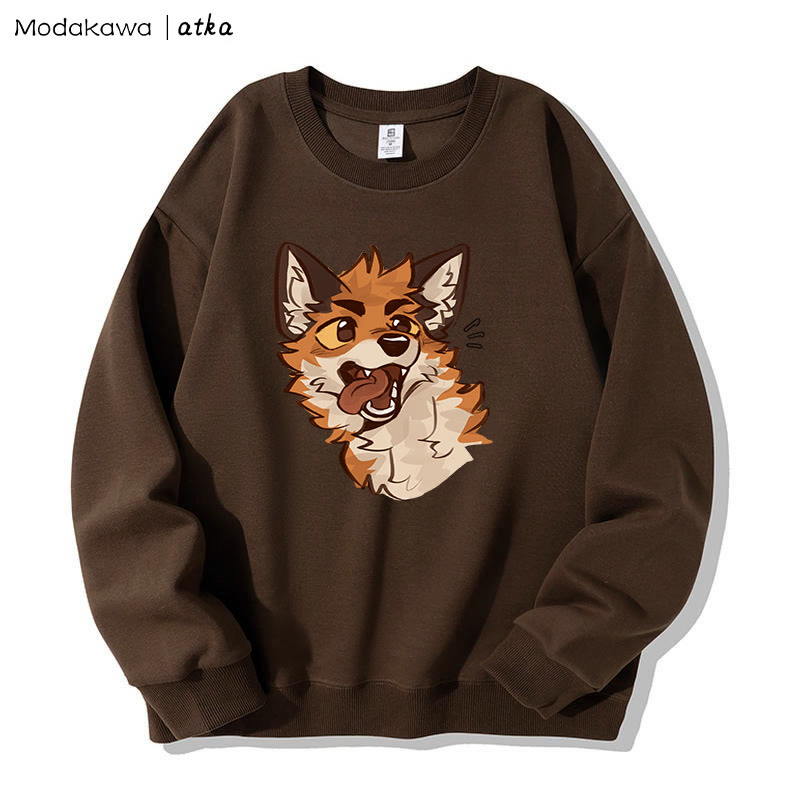 MODAKAWA X atka Playful Fox Face Graphic Sweatshirt - Dark Brown - 5XL - image 1