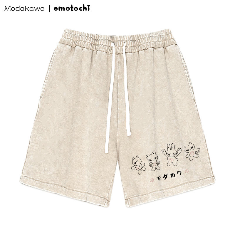 MODAKAWA X emotochi Kitty Graphic Vintage Washed Shorts - Apricot - 3XL - image 2