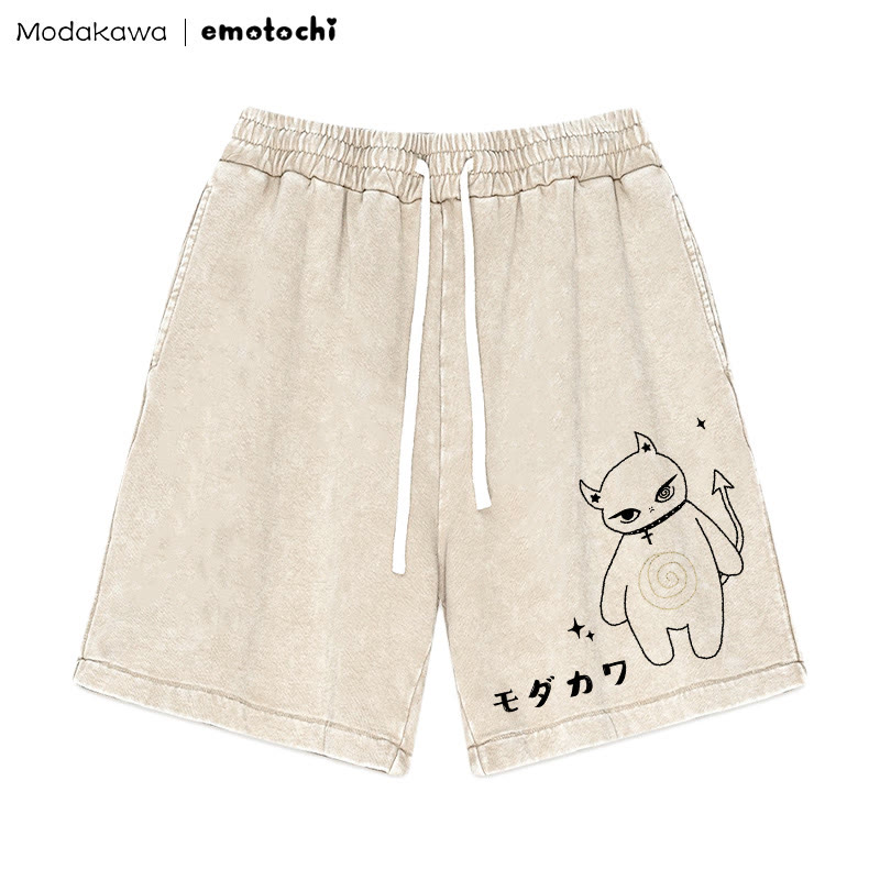 MODAKAWA X emotochi Demon Kitty Graphic Vintage Washed Shorts - Apricot - 3XL - image 2