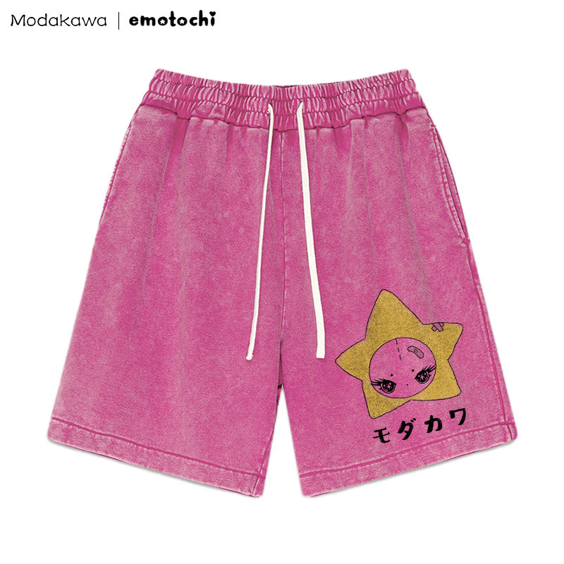 Playful Star Graphic Vintage Washed Shorts - Rose Red - 3XL - image 2