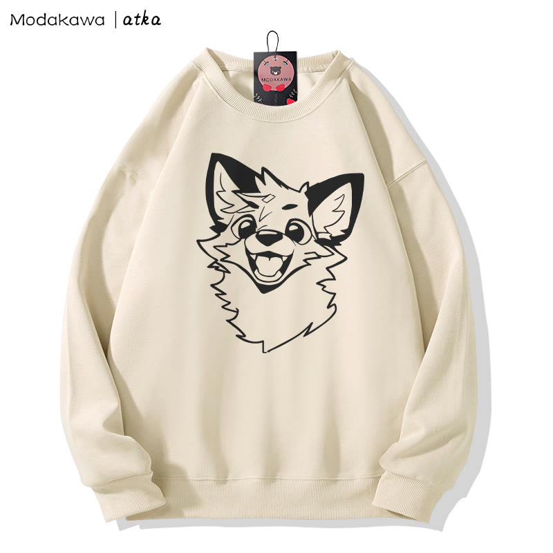 MODAKAWA X atka Fox Print Round Collar Sweatshirt - Apricot A - 5XL - image 1