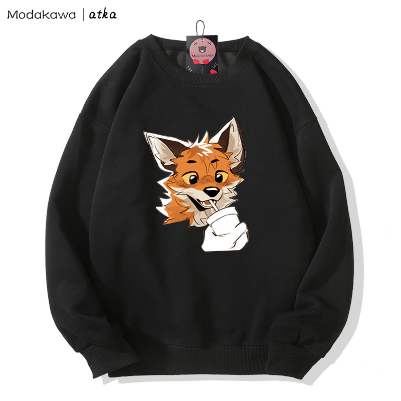 MODAKAWA X atka Fox Print Round Collar Sweatshirt - Black - 5XL - image 2