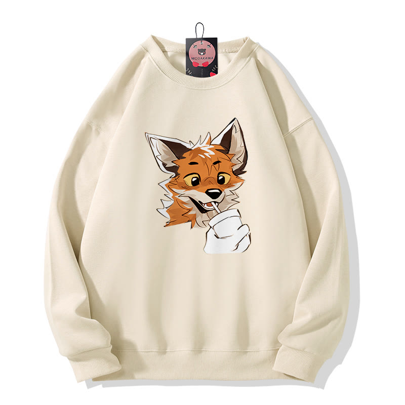 MODAKAWA X atka Fox Print Round Collar Sweatshirt - Apricot - 5XL - image 1