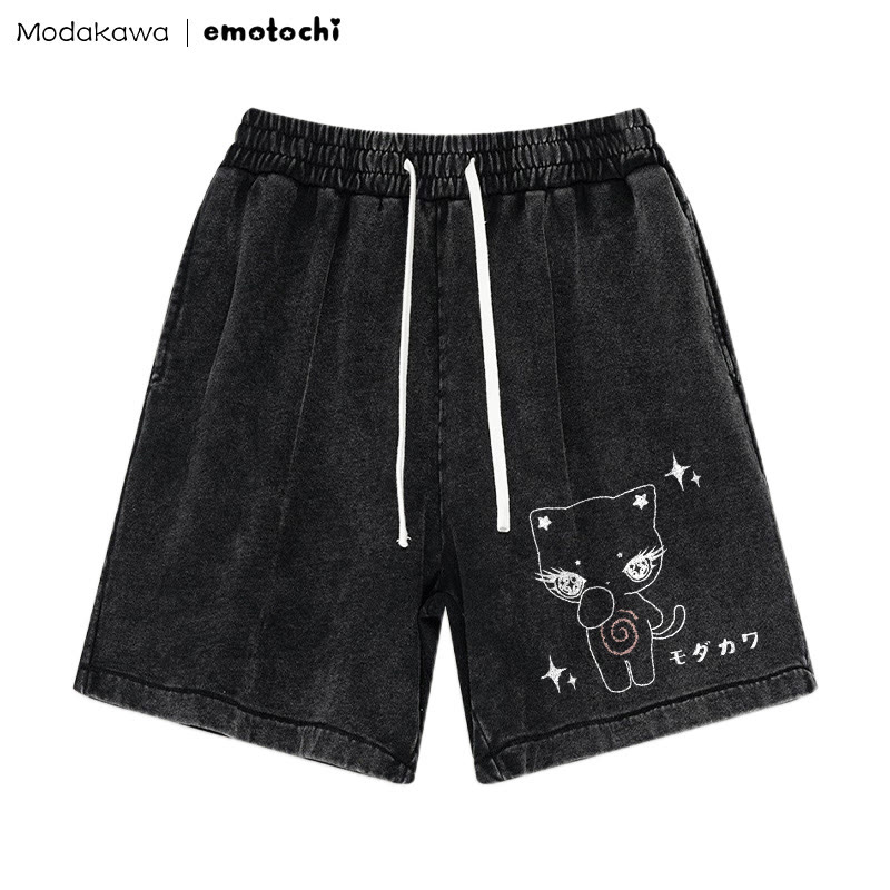 Kitty Star Graphic Vintage Washed Shorts - Black - 3XL - image 2