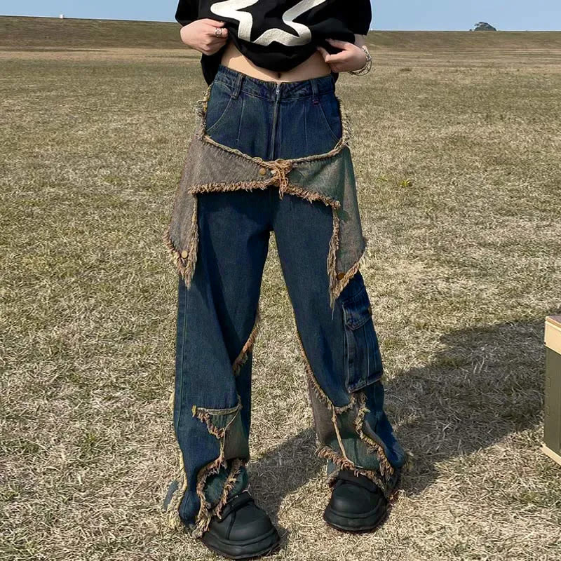 Vintage Star Pattern Loose Denim Pants - image 7