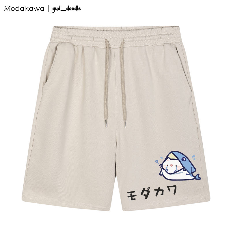 Crying Cat Shark Graphic Shorts - Apricot - 5XL - image 1