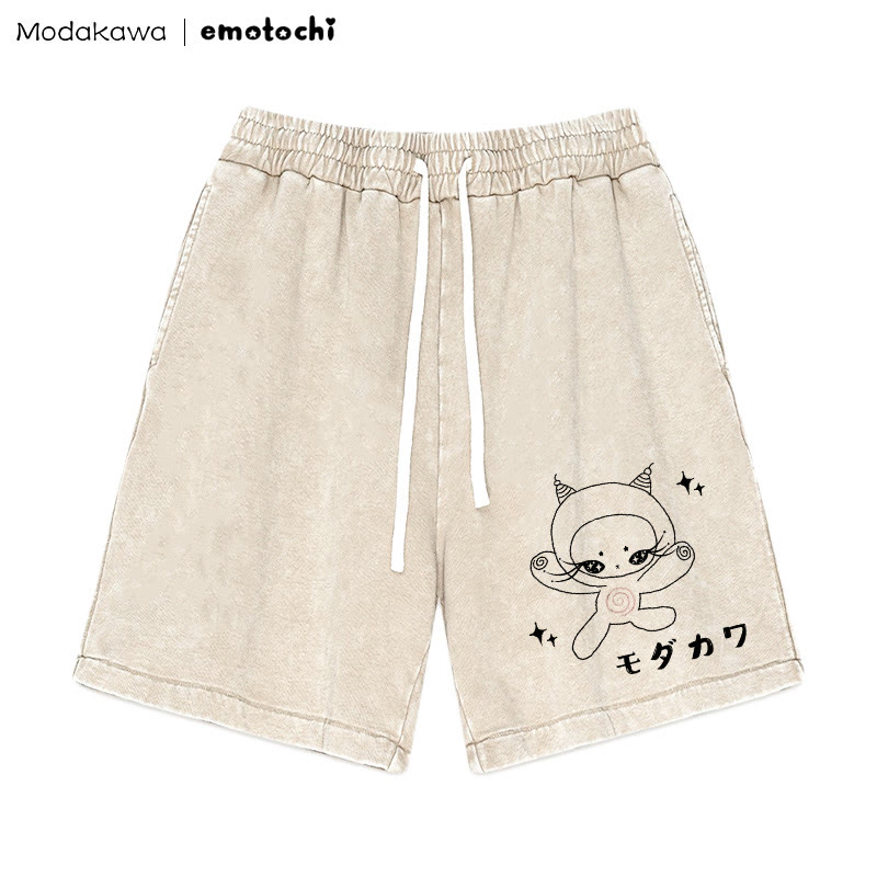 Kitty Star Graphic Vintage Washed Shorts - Apricot - 3XL - image 2