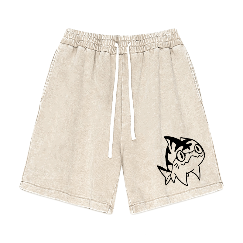 Goofy Shark Graphic Vintage Washed Shorts - Apricot - 3XL - image 1