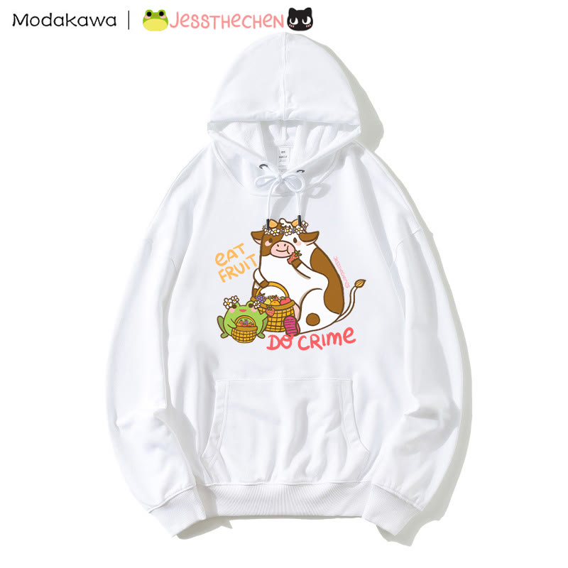 Fruit-Eating Cow Graphic Hoodie - White - 5XL - image 5