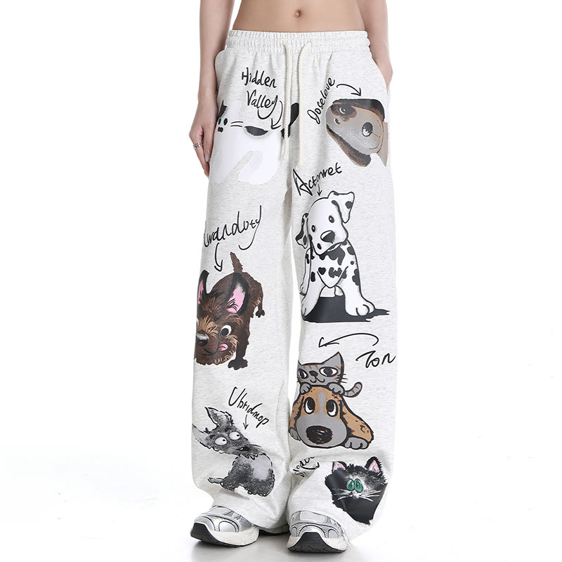 Puppy Kitty Print Pocket Pants - Grey - XL - image 2