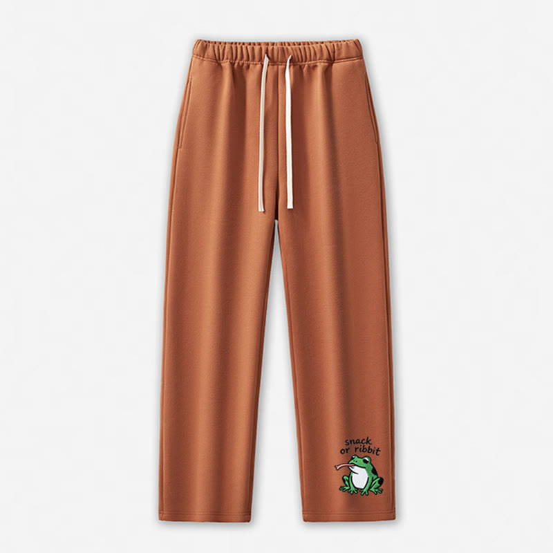SNACK OR RIBBIT Frog Graphic Casual Pants - Light Brown - 5XL - image 3