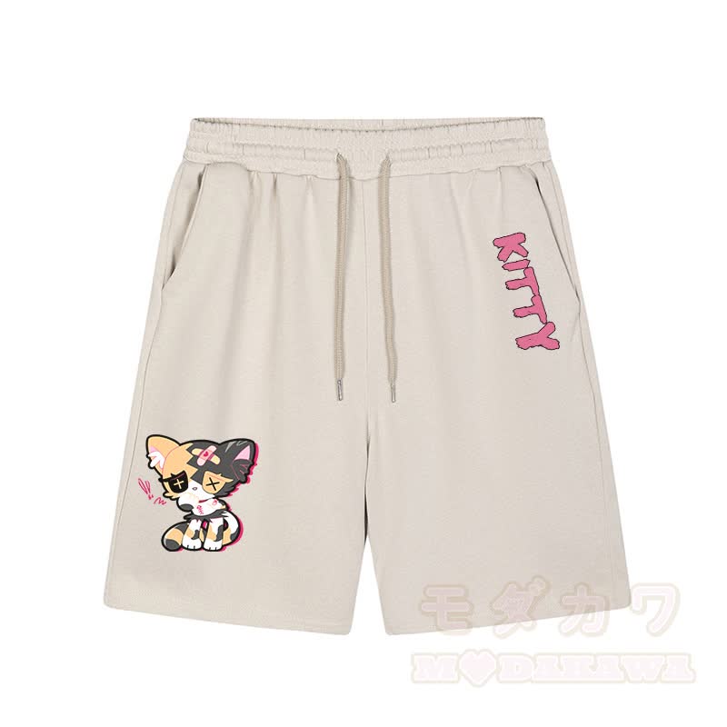 Sad Kitty Graphic Dark Aesthetic Shorts - Apricot - 5XL - image 2