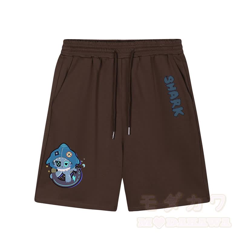 Playful Shark Graphic Dark Aesthetic Shorts - Brown - 5XL - image 2