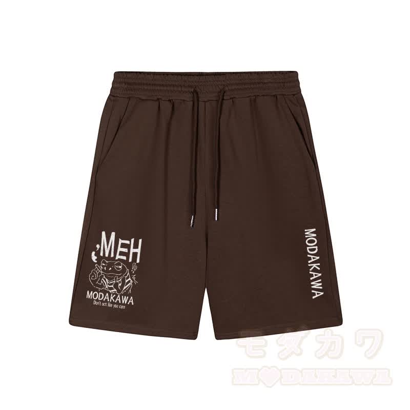 MODAKAWA MEH Grumpy Smoking Frog Graphic Shorts - Brown - 5XL - image 4