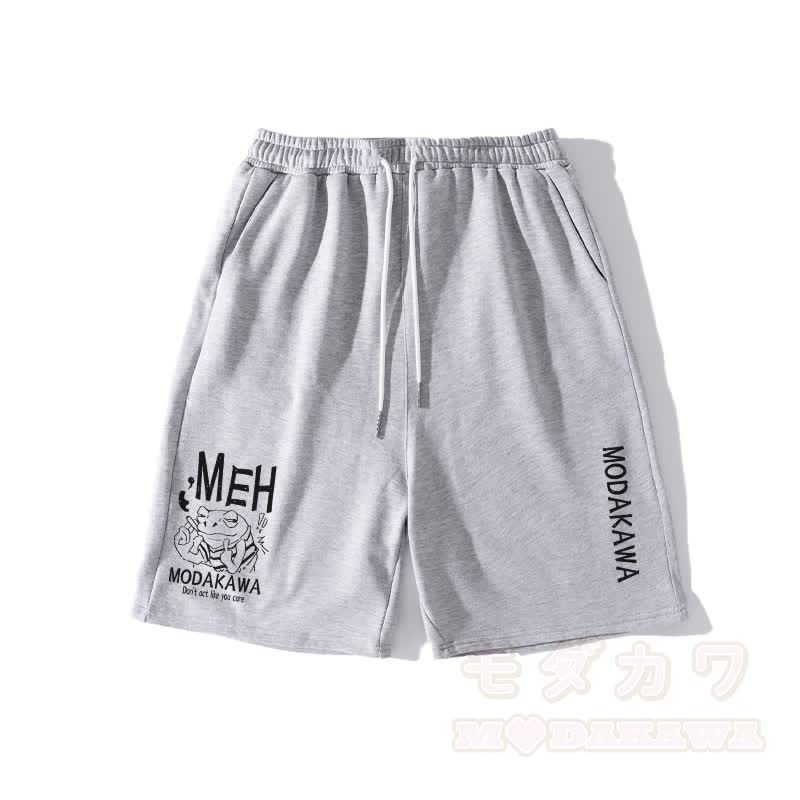 MODAKAWA MEH Grumpy Smoking Frog Graphic Shorts - Grey - 5XL - image 2