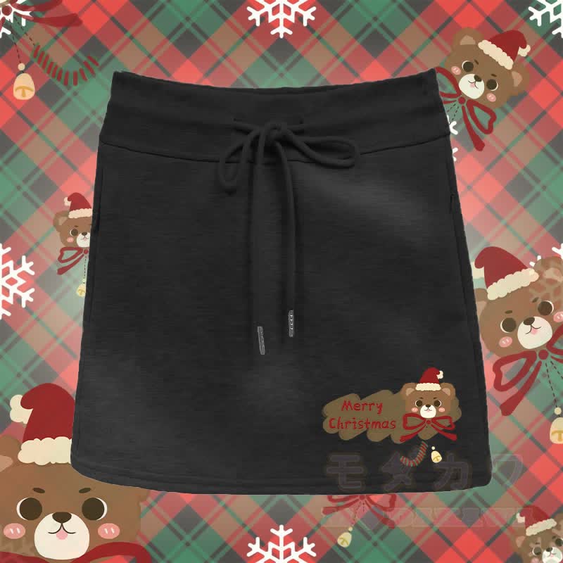 MODAKAWA Christmas Bear Graphic A-Line Skirt - Black - 2XL - image 1