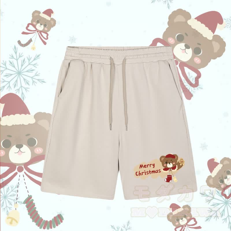 MODAKAWA Christmas Bear Graphic Shorts - Apricot - 5XL - image 1