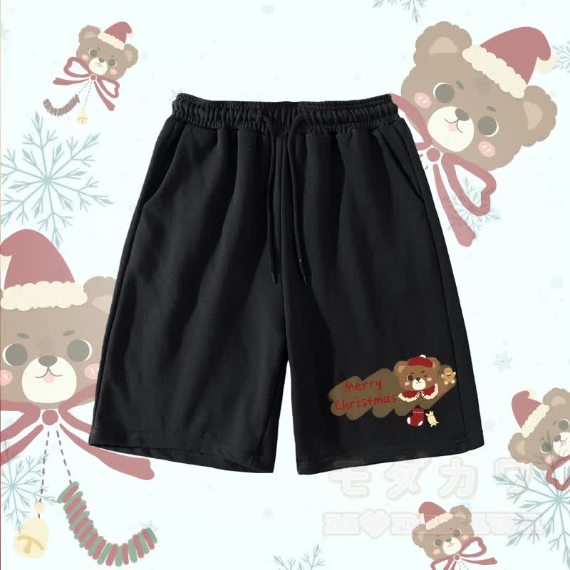 MODAKAWA Christmas Bear Graphic Shorts - Black - 5XL - image 3
