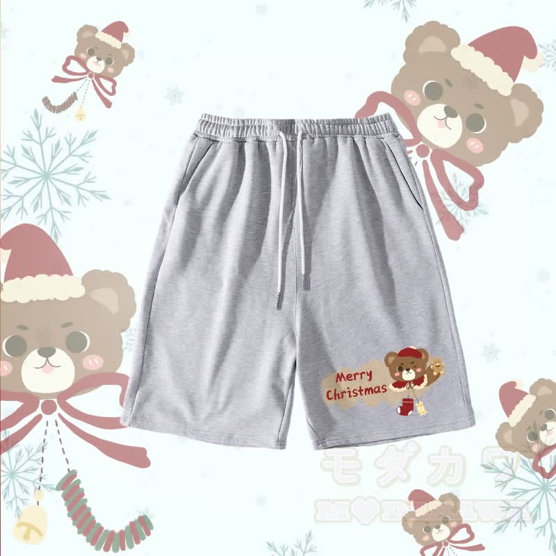MODAKAWA Christmas Bear Graphic Shorts - Grey - 5XL - image 2