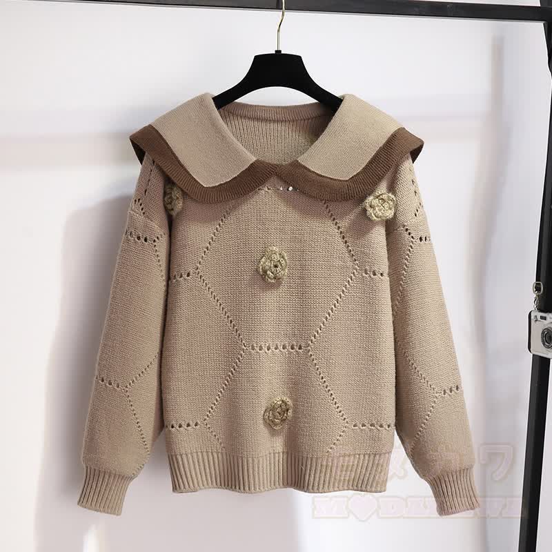 3D Flower Knit Sweater Belt Skirt Two Pieces - Sweater - XL - image 2