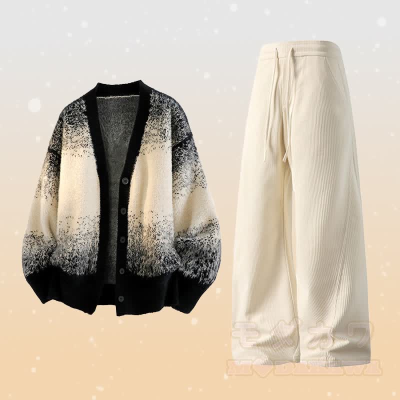 Gradient Knit Cardigan Sweater Pocket Pants Two Pieces - Set B - 3XL - image 2