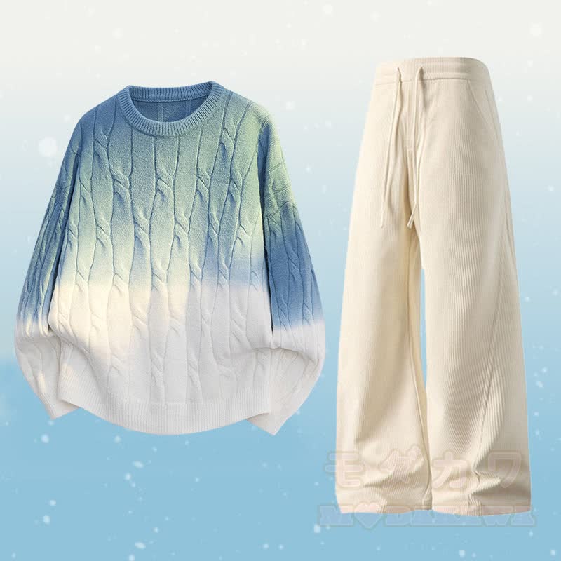 Gradient Knit Sweater Pocket Pants Two Pieces - Set A - 3XL - image 1