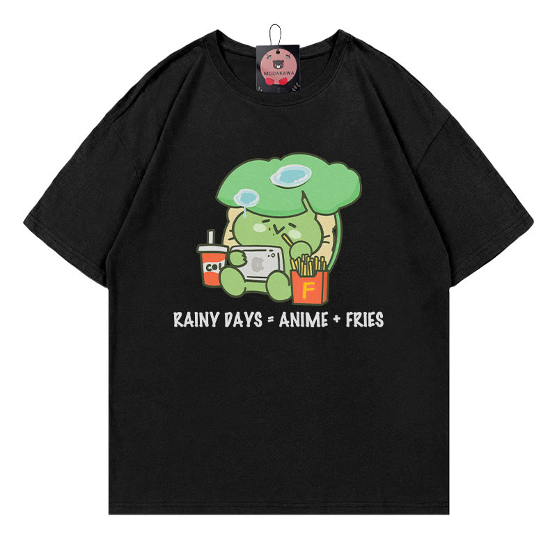 RAINY DAYS ANIME FRIES Frog Print 100% Cotton Modakawa T-shirt - Black - 5XL - image 2