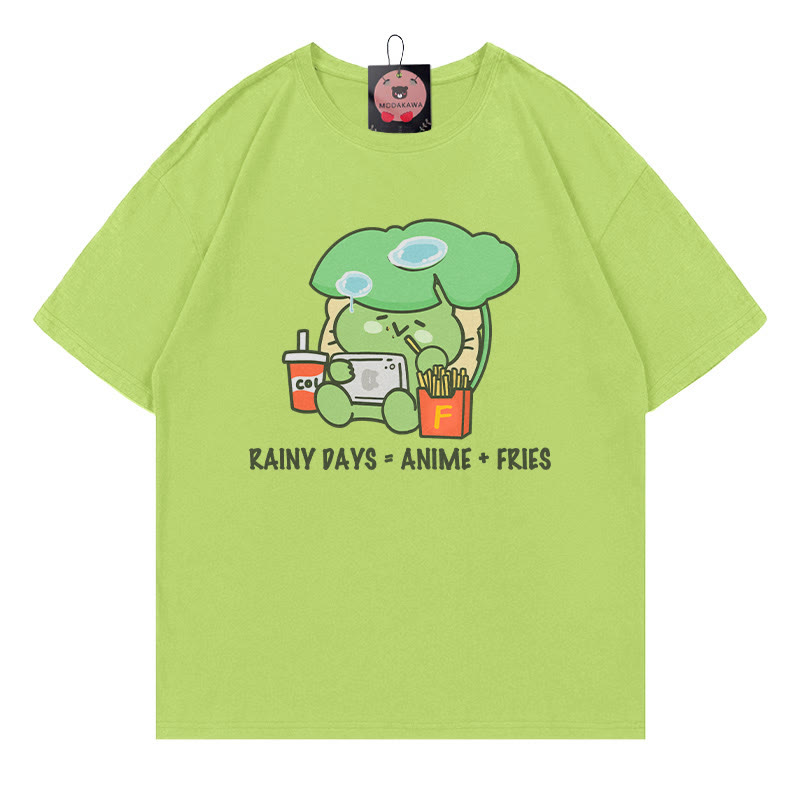 RAINY DAYS ANIME FRIES Frog Print 100% Cotton Modakawa T-shirt - Green - 5XL - image 1