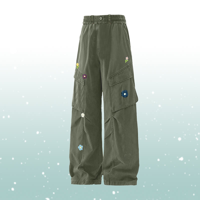 Gradient Knit Sweater Flower Cargo Pants Two Pieces - Green Pants - 2XL - image 7