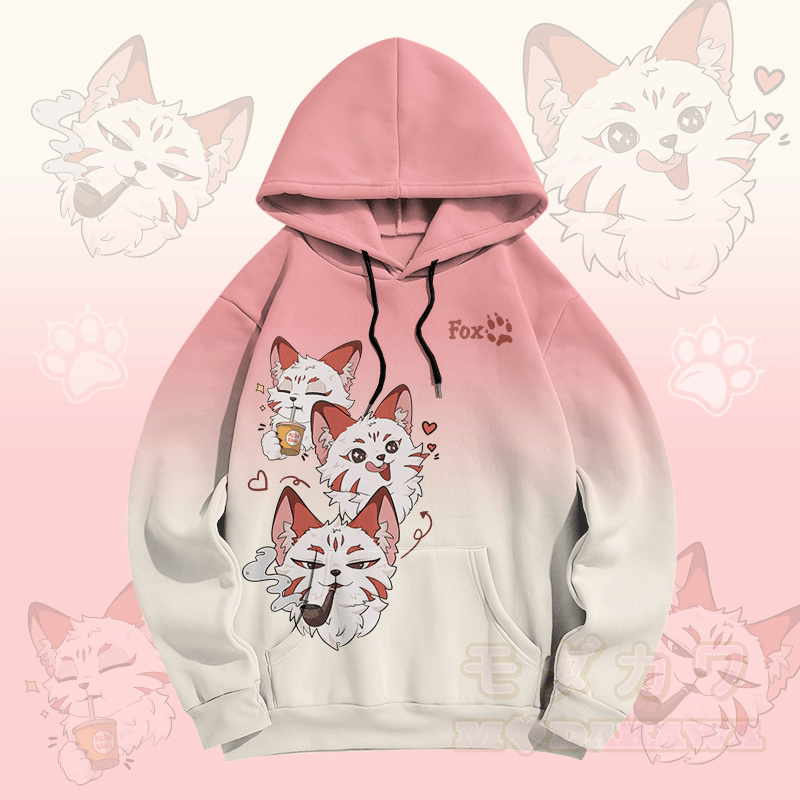 MODAKAWA Gradient Smoking Fox Graphic Pullover Hoodie - Pink - 5XL - image 2