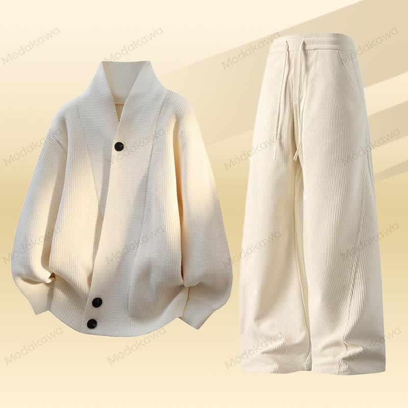 Knit Cardigan Sweater Corduroy Pants Two Pieces - Set A - 4XL - image 1