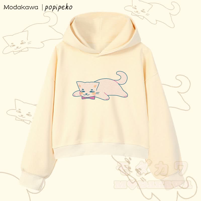 MODAKAWA X popipeko Lazy Cat Graphic Cropped Cotton Hoodie - Apricot - 3XL - image 2