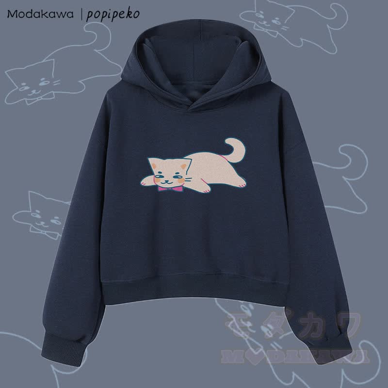 MODAKAWA X popipeko Lazy Cat Graphic Cropped Cotton Hoodie - Purplish Blue - 3XL - image 1