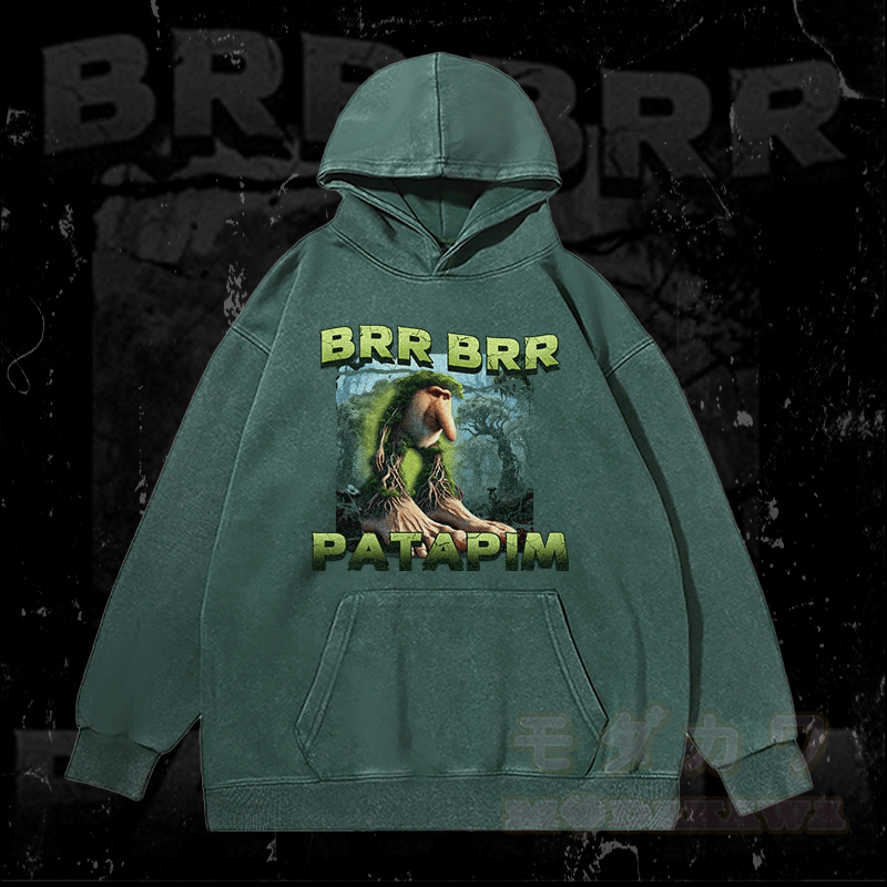 MODAKAWA BRR BRR PATAPIM Forest Monster Graphic Unisex Vintage Washed Hoodie - Green - 3XL - image 1