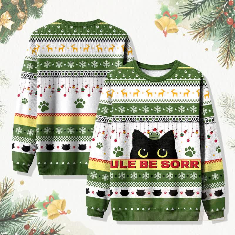 MODAKAWA YULE BE SORRY Christmas Black Cat And Frog Graphic Sweater - Green - 4XL - image 2