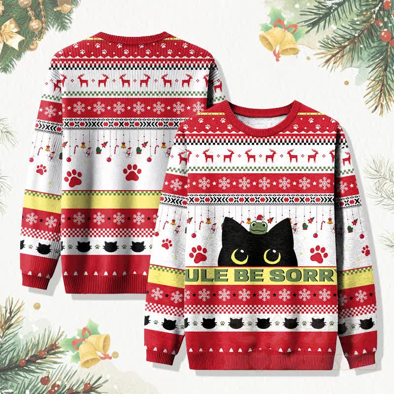 MODAKAWA YULE BE SORRY Christmas Black Cat And Frog Graphic Sweater - Red - 4XL - image 1