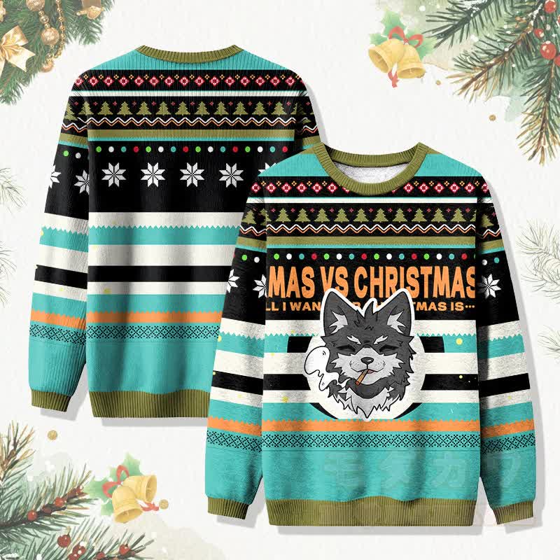 MODAKAWA Christmas Koda Smoking Graphic Sweater - Lake Blue - 4XL - image 1