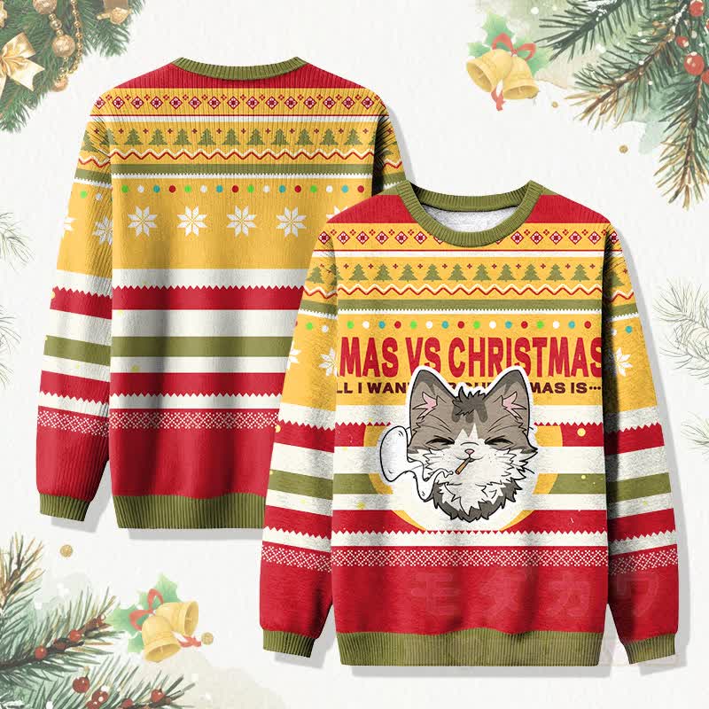 MODAKAWA Christmas Smoking Kitty Graphic Sweater - Red - 4XL - image 1