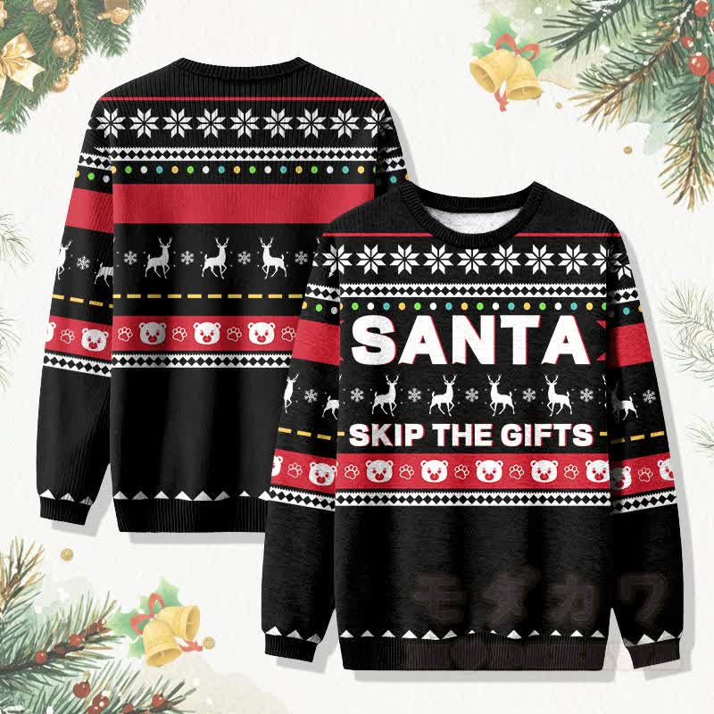MODAKAWA SANTA SKIP THE GIFTS Christmas Elk Graphic Sweater - Black - 4XL - image 1