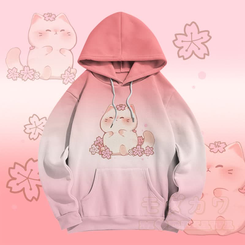 MODAKAWA Gradient Sakura Kitty Graphic All Over Print Pullover Hoodie - Pink - 5XL - image 2