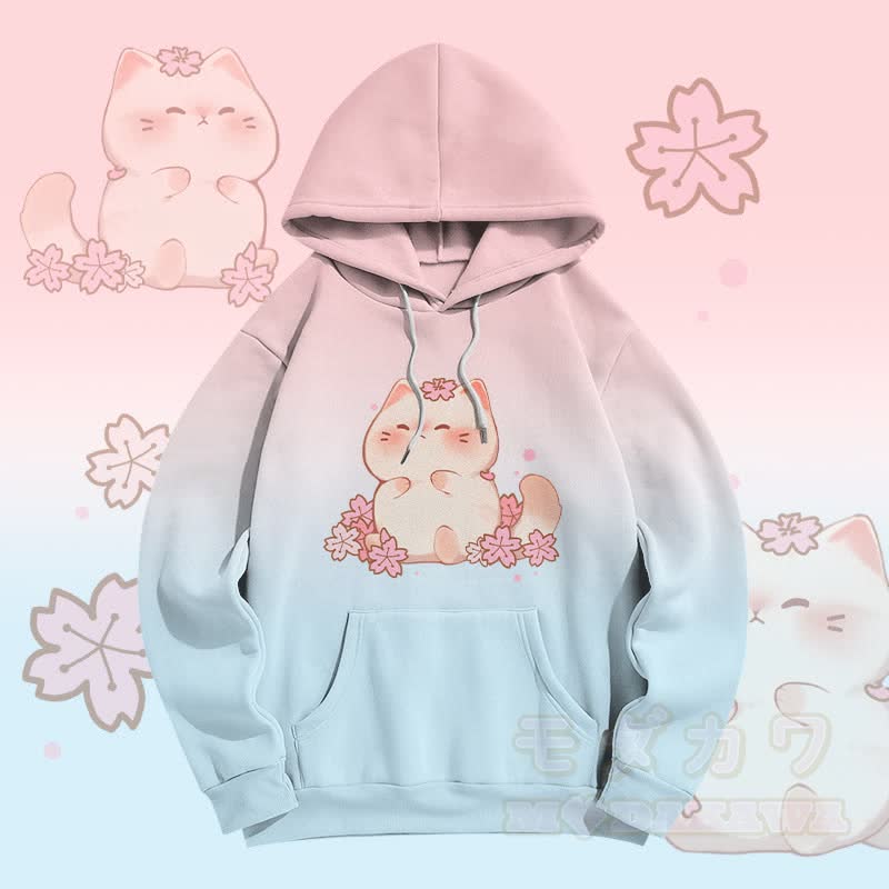 MODAKAWA Gradient Sakura Kitty Graphic All Over Print Pullover Hoodie - Pink&Blue - 5XL - image 1