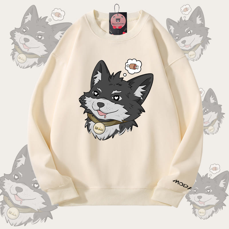 MODAKAWA Koda Thinking About Meat Graphic Unisex Sweatshirt - Beige - 5XL - image 1