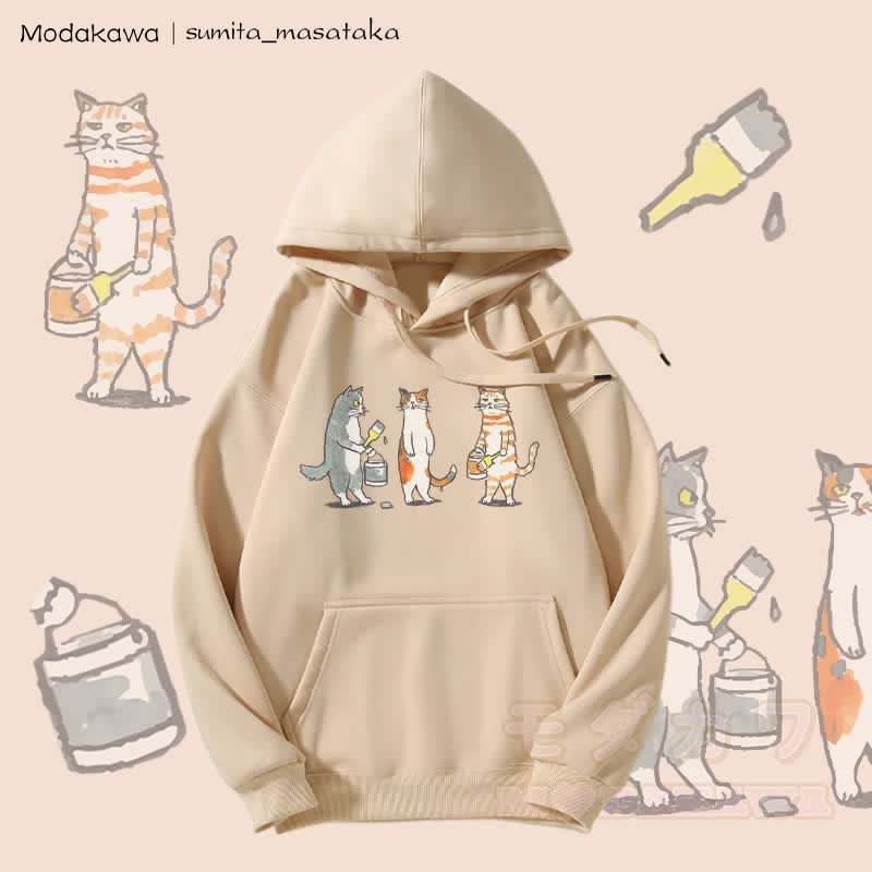 MODAKAWA X sumita_masataka Cat Painter Graphic Fleece Lined Hoodie - Apricot - 5XL - image 2