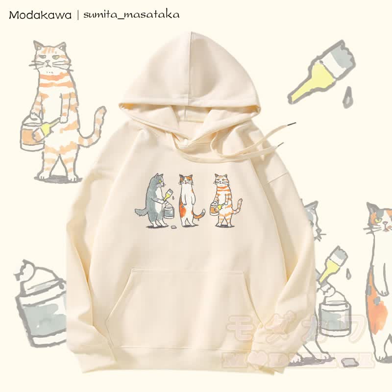 MODAKAWA X sumita_masataka Cat Painter Graphic Fleece Lined Hoodie - Beige - 5XL - image 1