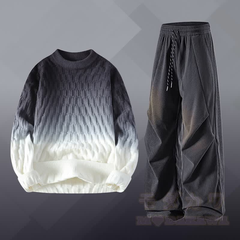 Gradient Knit Textured Sweater Corduroy Pants Two Pieces - Set D - 3XL - image 4