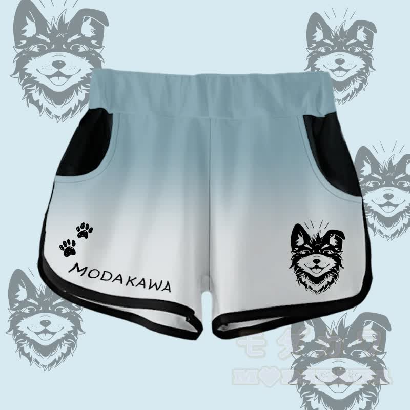 MODAKAWA Gradient Smiling Koda Graphic Shorts - Teal&White - 5XL - image 3