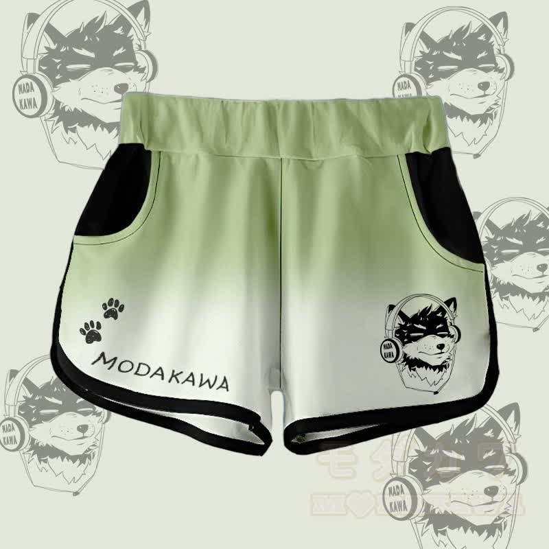 MODAKAWA Gradient Koda With Headphones Graphic Shorts - Green&White - 5XL - image 1