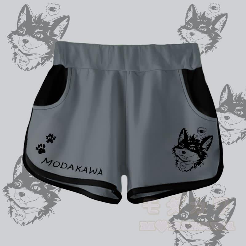 MODAKAWA Gradient Koda Thinking About Meat Graphic Shorts - Dark Grey - 5XL - image 7