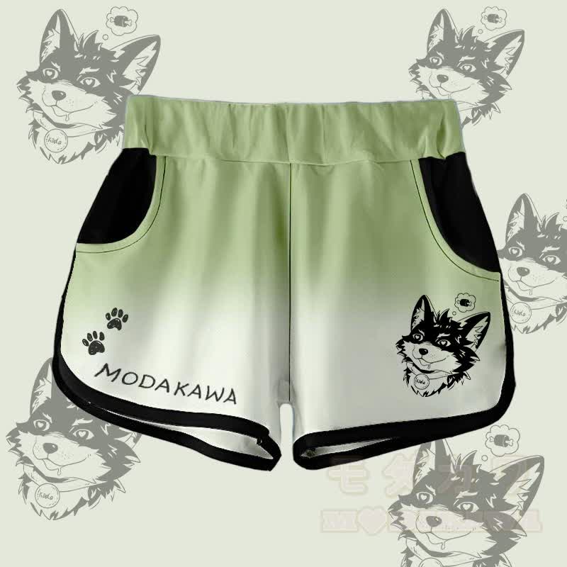 MODAKAWA Gradient Koda Thinking About Meat Graphic Shorts - Green&White - 5XL - image 5