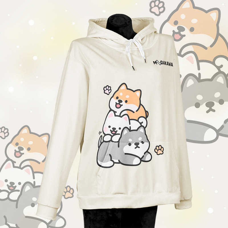 Stacked Puppy Letter Print Modakawa Loose Hoodie - Apricot - 5XL - image 1